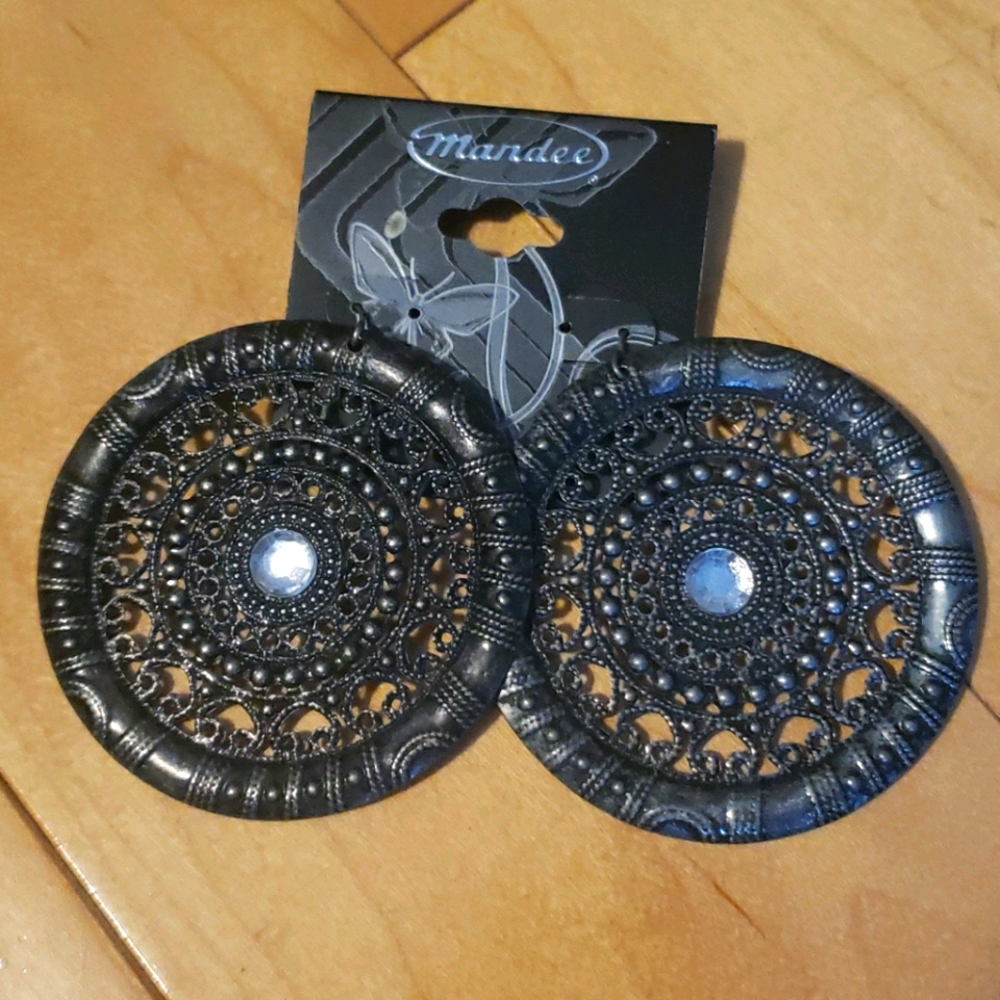 BOGO dark silver large round earrings